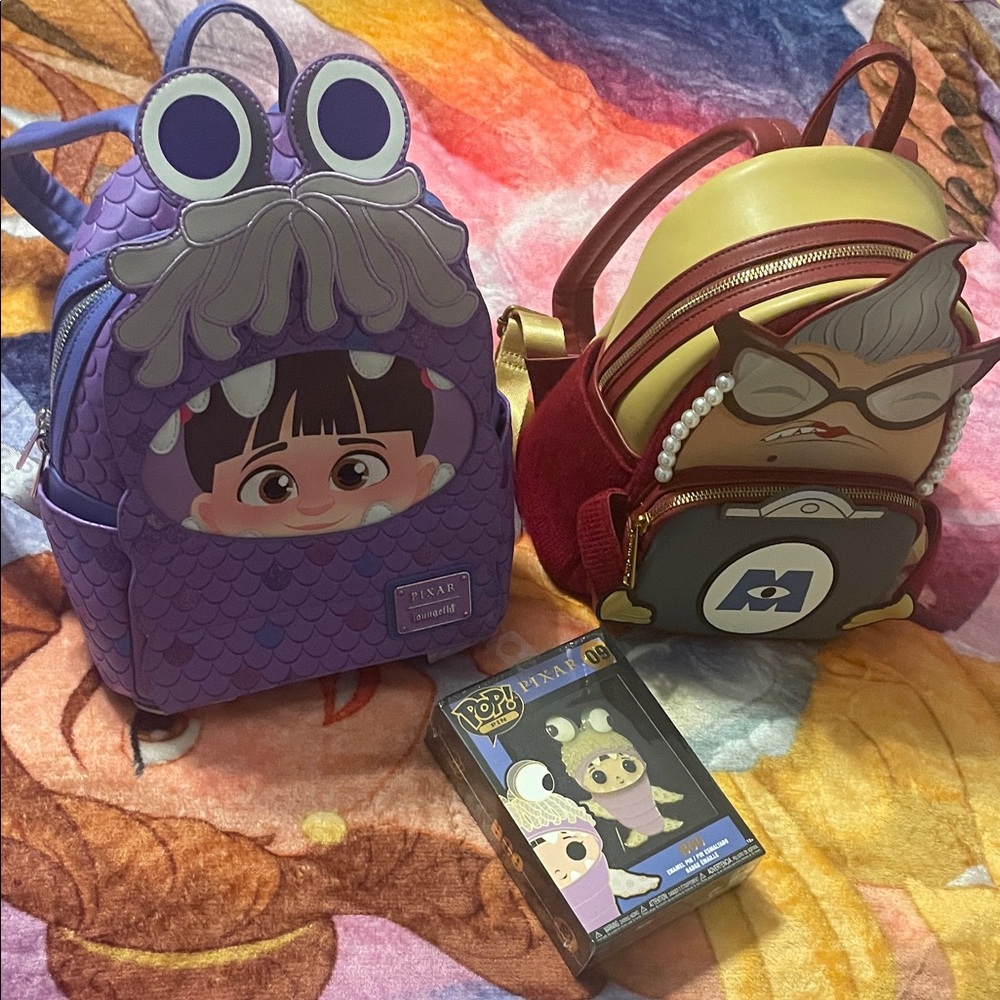 Rare and Hard to Find Monsters Inc. Boo & Roz Backpack and Pop Pin Bundle - Picture 1 of 2